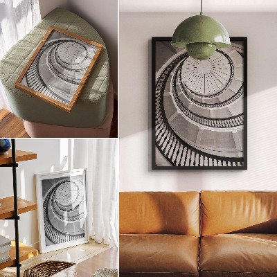 Umetniški tisk na platno Črno-belo spiralno stopnišče, moderno in elegantno