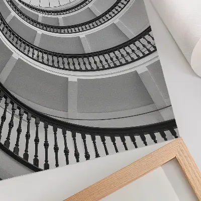 Umetniški tisk na platno črno-belo spiralno stopnišče v modernem in elegantnem slogu