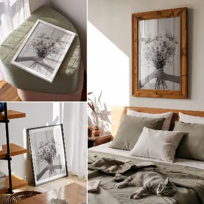 Eleganten plakat za dnevno sobo z motivom nežnega minimalističnega cvetja za eleganco in subtilnost