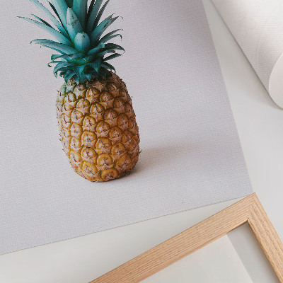 Plakat Ananas s turkiznimi listi na belem ozadju