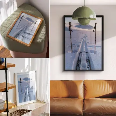 Umetniški tisk na platno belo snežno nebo s silhueto gora