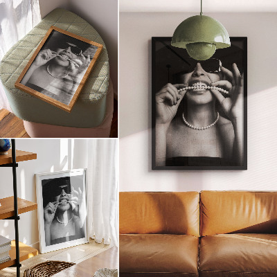 Plakat Črno-bela glamurozna biserna očala s kontrastom