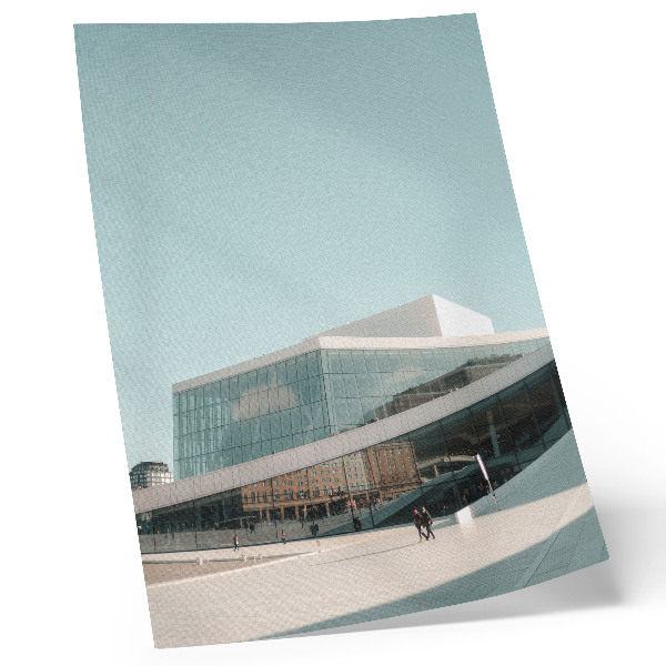 Eleganten plakat za dnevno sobo Steklena arhitektura v minimalističnem okolju