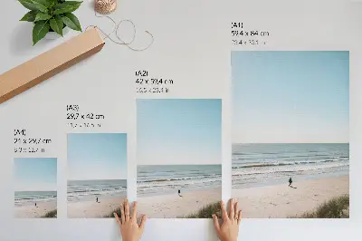 Umetniški tisk na platno plaža s mirnim morjem in modrim nebom v minimalističnem slogu za harmonijo