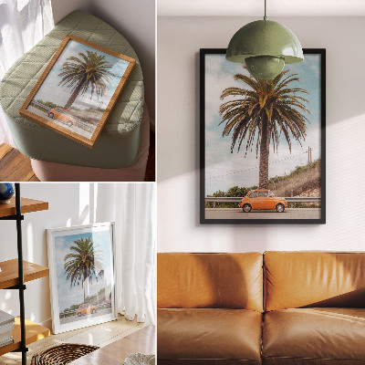 Plakat Palma, retro avto, narava, brezskrbna