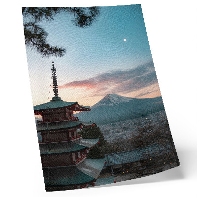 Plakat Pagoda v ozadju gora odtenki neba harmonija