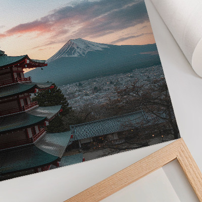 Plakat Pagoda v ozadju gora odtenki neba harmonija