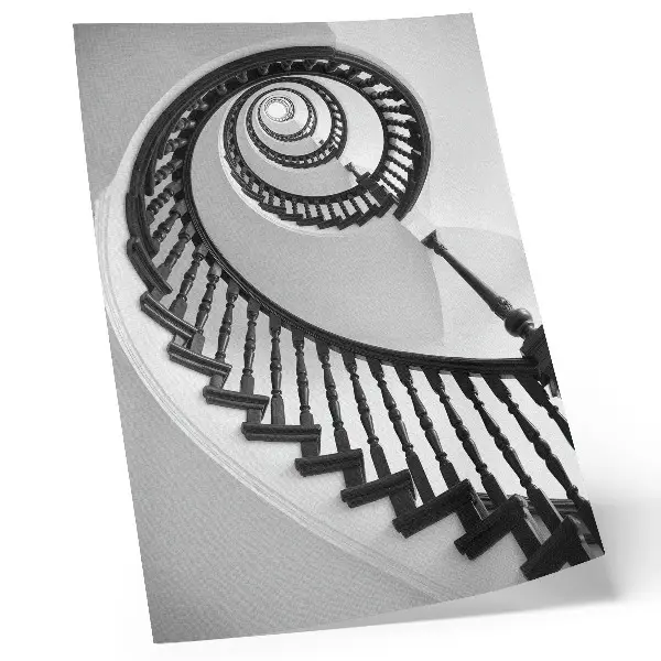 Umetniški tisk na platno spiralno stopnišče v črno-beli elegantni moderni izvedbi