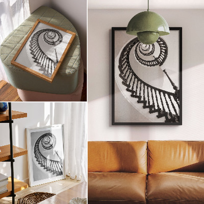Umetniški tisk na platno Spiralno stopnišče črno-bela eleganca modernost