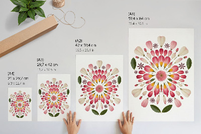 Plakat Cvetlična mandala simetrija roza krem ​​zelena