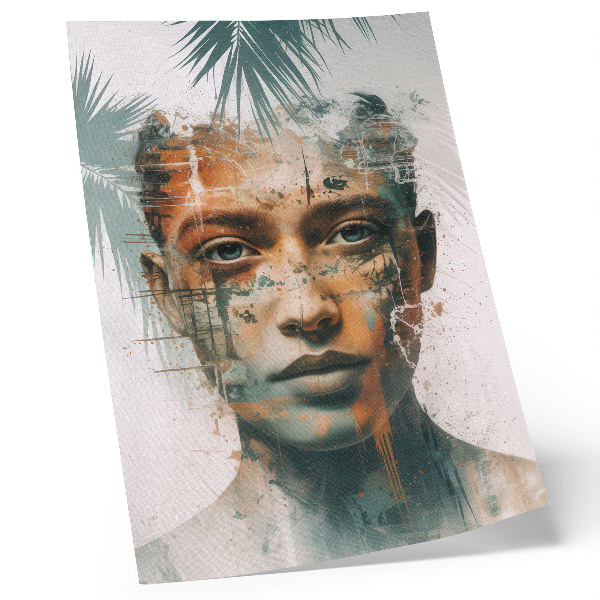 Premium stenski plakat Portret ženske s tropskimi motivi