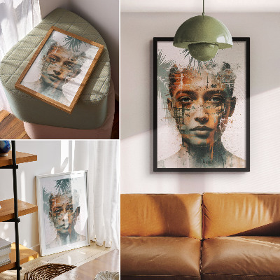 Premium stenski plakat Portret ženske s tropskimi motivi