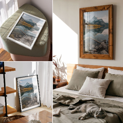 Premium stenski plakat Gore, jezero, drevesa, odsev, mir, narava