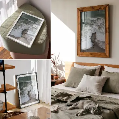 Plakat skalnata obala z oceanski valovi in zeleno vodo