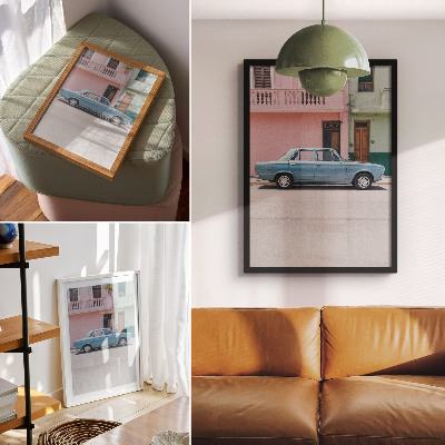 Umetniški tisk na platno Klasični avtomobili pastelne stavbe retro čar