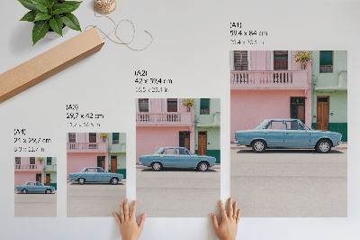 Umetniški tisk na platno Klasični avtomobili pastelne stavbe retro čar