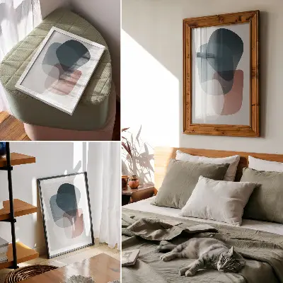 Eleganten plakat za dnevno sobo prepletajoče se oblike z minimalističnim elegantnim pridihom