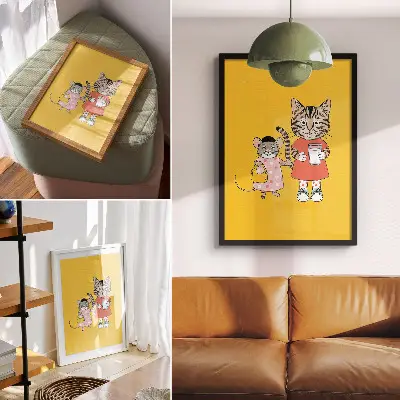 Plakat barvni komplet z mačkami, mišmi in pravljičnimi liki