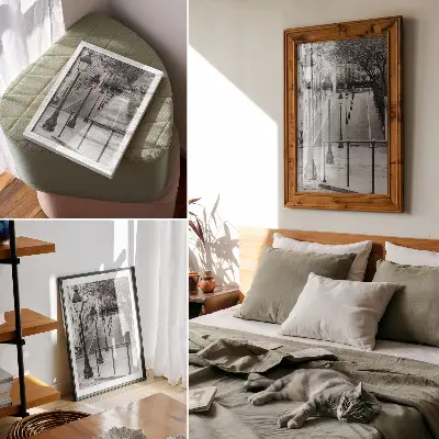 Eleganten plakat za dnevno sobo z motivom očarljivih luči, čudovite arhitekture in ulice