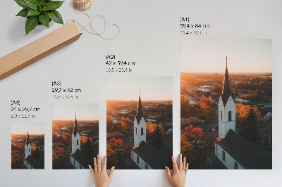 Plakat Jesensko podnebje mesto sončni zahod harmonija