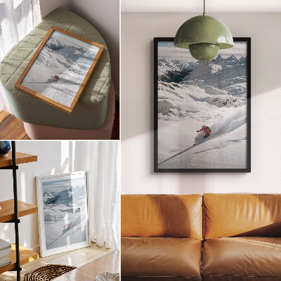 Eleganten plakat za dnevno sobo Smučar v akciji bele gore modro nebo