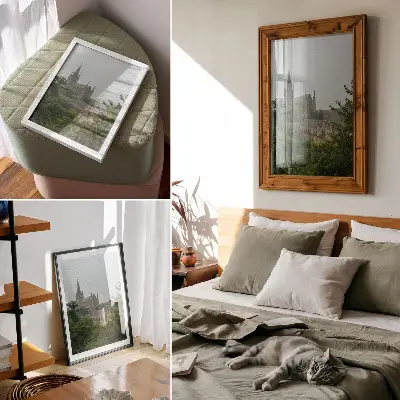 Plakat gotska katedrala z zelenimi drevesi