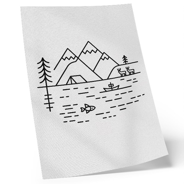Premium stenski plakat Minimalistične linije gora jezero živali