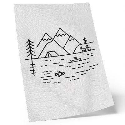 Premium stenski plakat Minimalistične linije gora jezero živali