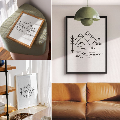 Premium stenski plakat Minimalistične linije gora jezero živali
