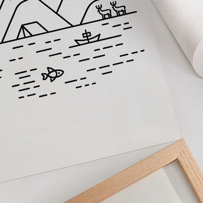 Premium stenski plakat Minimalistične linije gora jezero živali