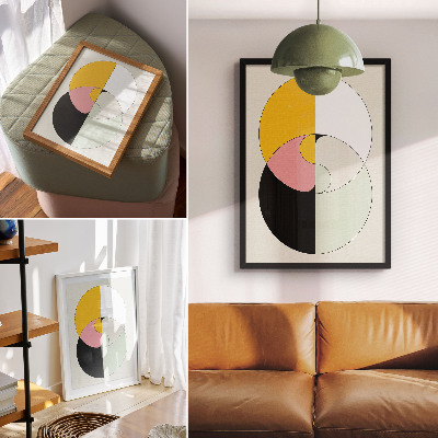 Eleganten plakat za dnevno sobo Geometrijski krogi v kontrastnih barvah minimalističnega sloga