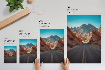 Premium stenski plakat Cesta, Skalnate gore, modro nebo
