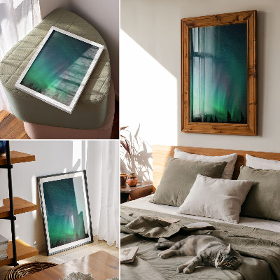 Eleganten plakat za dnevno sobo Aurora Borealis turkizno nebo utripajoče zvezde