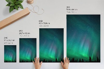Eleganten plakat za dnevno sobo Aurora Borealis turkizno nebo utripajoče zvezde
