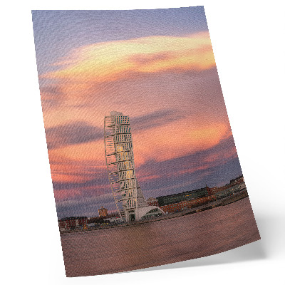 Premium stenski plakat Sodoben stolp pastelno nebo sončni zahod