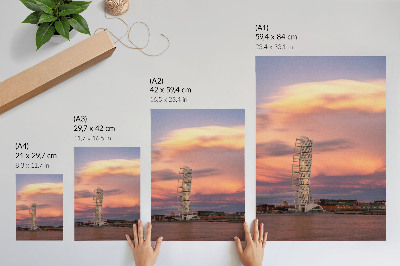 Premium stenski plakat Sodoben stolp pastelno nebo sončni zahod