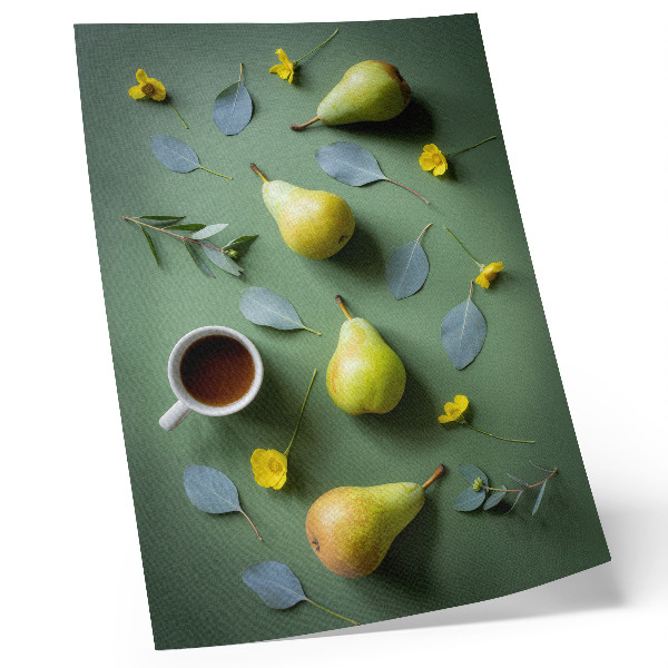 Premium stenski plakat Zeleno ozadje čaj hruške cvetovi listi