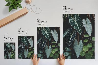 Eleganten plakat za dnevno sobo Zeleni listi v kontrastu s temnim ozadjem v modernem slogu