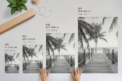 Premium stenski plakat Tropski pomol, palme, pesek, neskončno obzorje