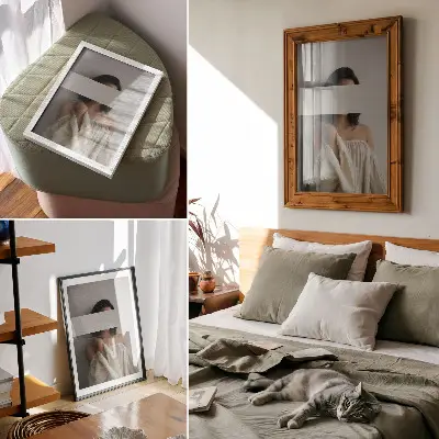 Stenski plakat minimalistična kompozicija v beli in bež barvi
