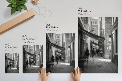 Eleganten plakat za dnevno sobo Črno-bele ozke ulične opečne urbane fasade