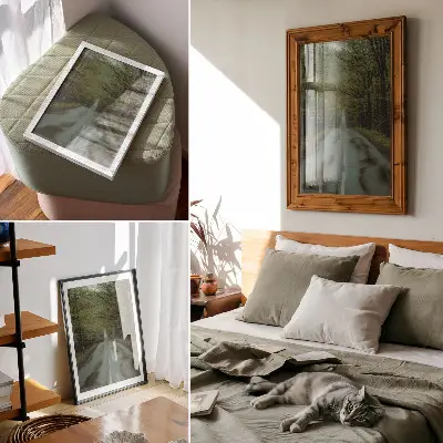 Plakat gozdna cesta v mirnih zelenih odtenkih v slogu skrivnostne pustolovščine