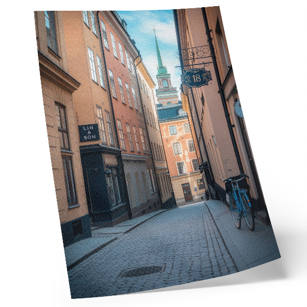 Eleganten plakat za dnevno sobo Slikovita ulica s srednjeveškimi stavbami
