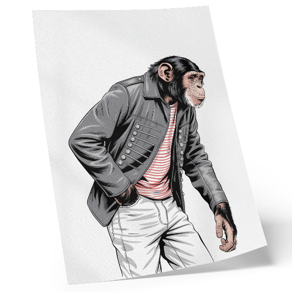 Premium stenski plakat Eleganten šimpanz v kontrastni grafični jakni