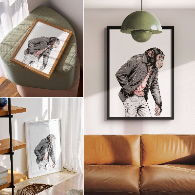 Premium stenski plakat Eleganten šimpanz v kontrastni grafični jakni