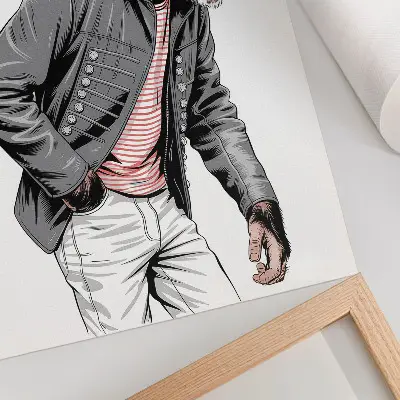 Premium stenski plakat elegantni šimpanz v kontrastni grafični jakni