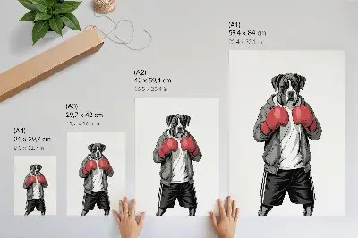 Plakat za dnevno sobo z motivom boksarskih rokavic za pse pasme boksar v športnem slogu