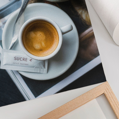 Plakat Črno-belo ozadje kava rogljiček eleganca sprostitev
