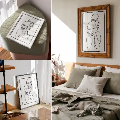 Plakat minimalističen motiv z elegantnimi črnimi obraznimi konturami