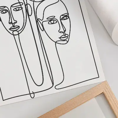 Premium stenski plakat z minimalističnim motivom obrazov v tehniki linijske risbe